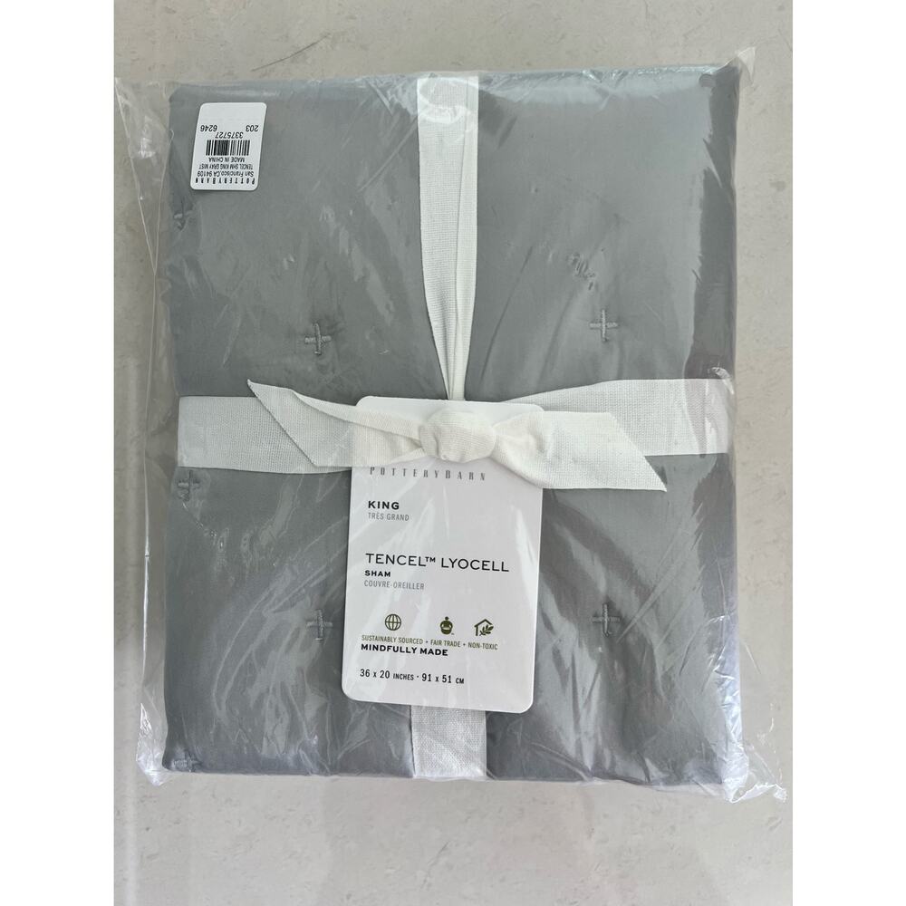 Pottery Barn Gray Tencel King Pillow Sham NWT - Picture 2 of 6